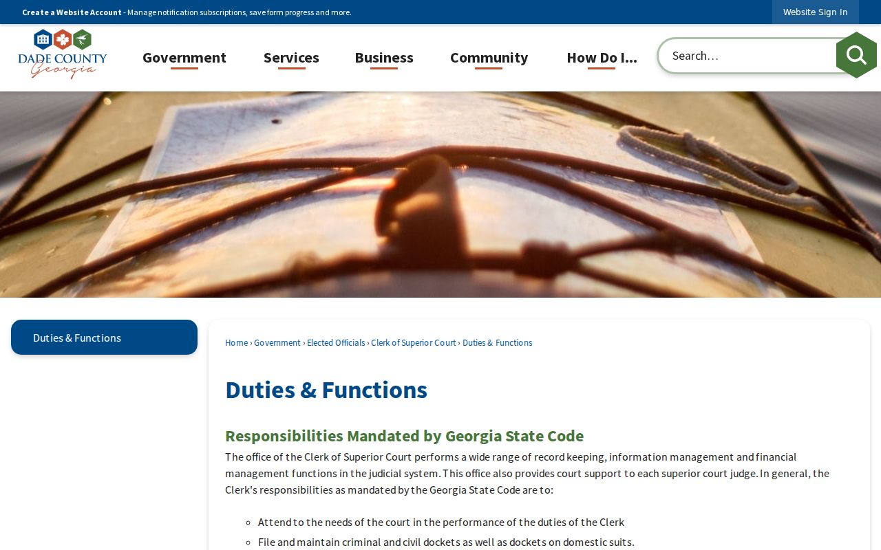 Dade County Clerk duties for criminal docket and disposition records
