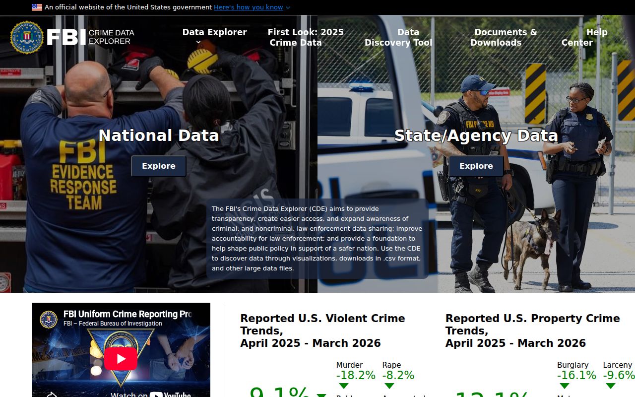 FBI Crime Data Explorer page for official arrest statistics