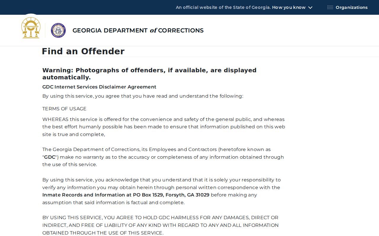 Georgia Department of Corrections offender query for Dade County transfers