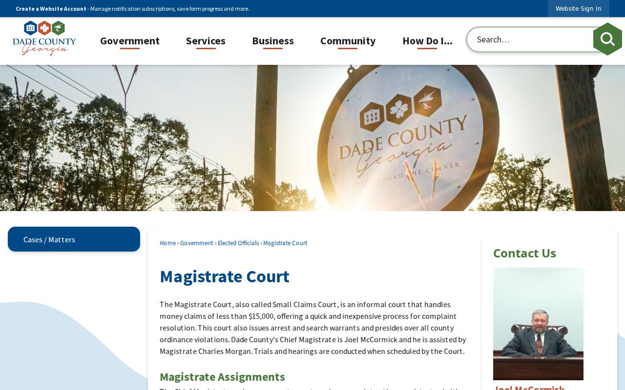 Dade County Magistrate Court official information page