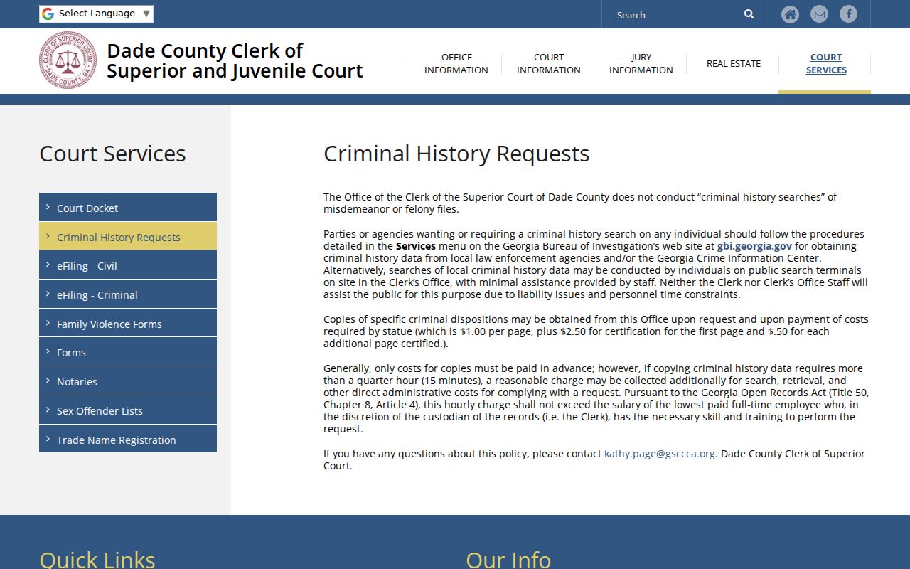 Dade County Clerk criminal history request policy