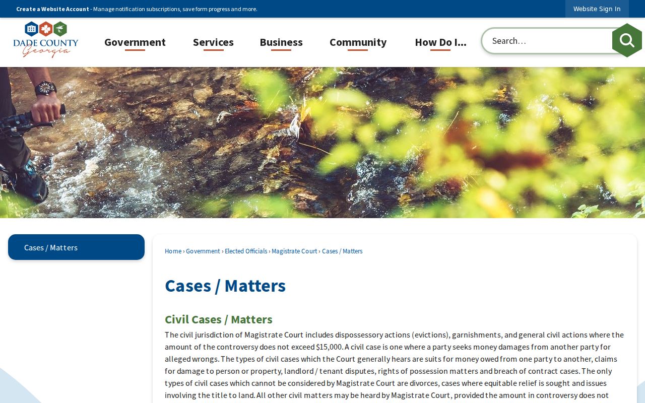 Dade County Magistrate Court cases and matters page