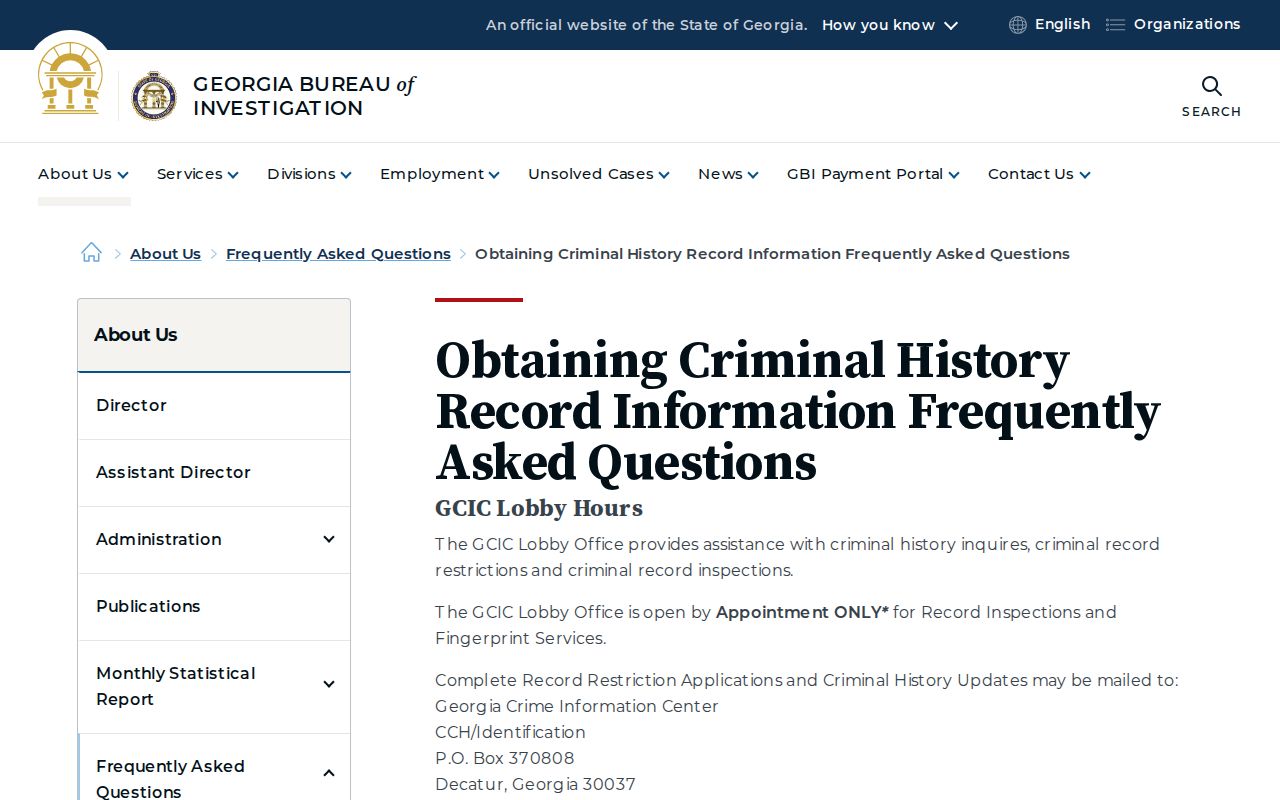 Georgia Bureau of Investigation criminal history access FAQ