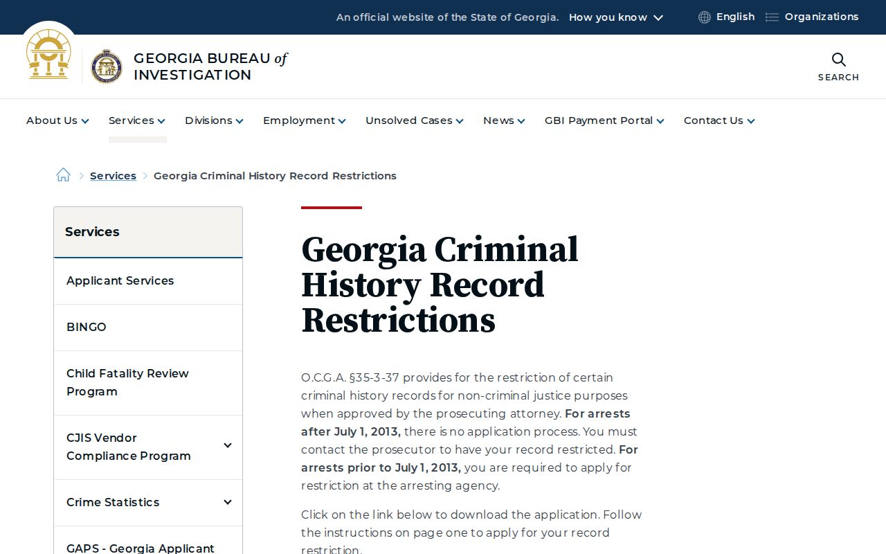 Georgia criminal history record restriction instructions
