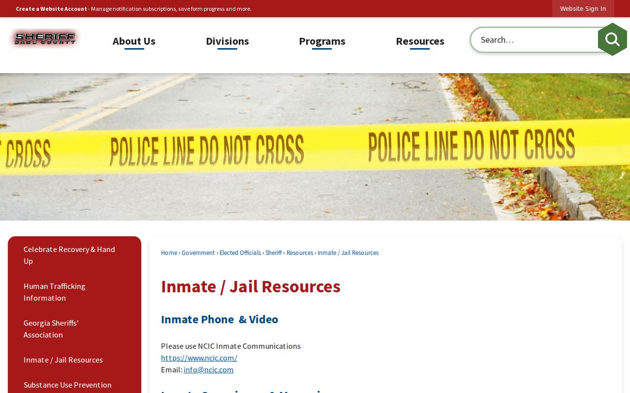 Dade County sheriff jail and sex offender registry resources